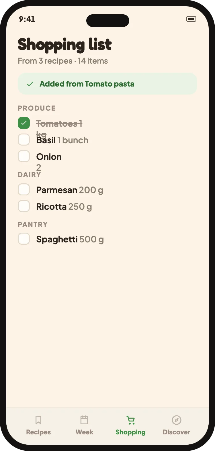 The merged shopping list